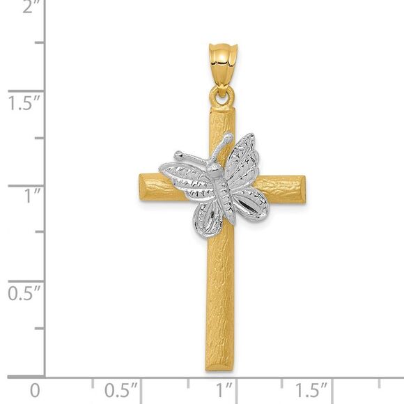 14k Two Tone Gold Butterfly Cross Pendant, 22 x 43mm - Picture 4 of 5